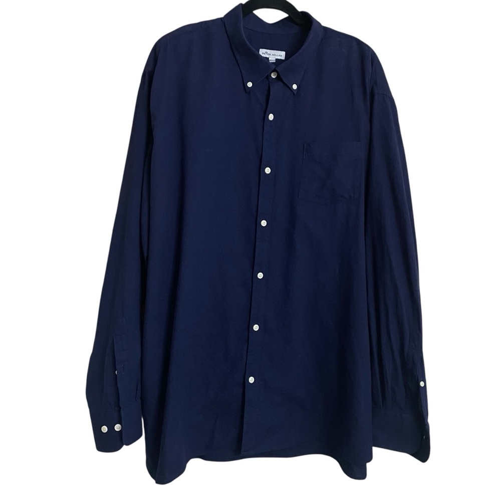 PETER MILLAR Long Sleeve Button Down Shirt XXL Dark Navy Blue Exl Cond!